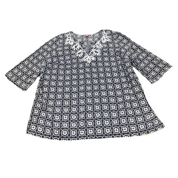 Woman Within Tunic Top Women’s 1X 22/24 Black White Embroidered Boho Cottagecore - Picture 1 of 13